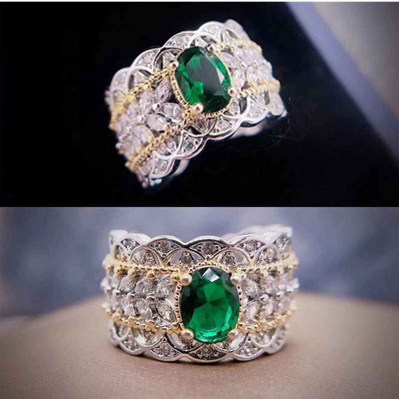 Emerald Big Diamond Open - end Zircon Ring with Hollow Out Design Silver