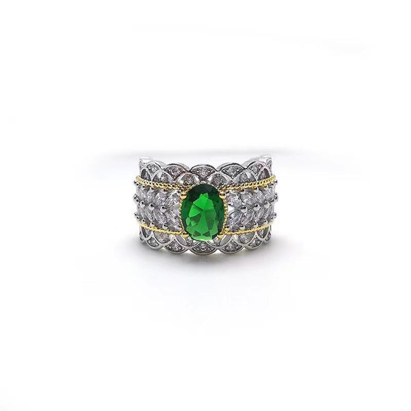 Emerald Big Diamond Open - end Zircon Ring with Hollow Out Design Silver