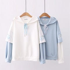 Energy Print Hooded Splicing Pullover Hoodie for Women Blue