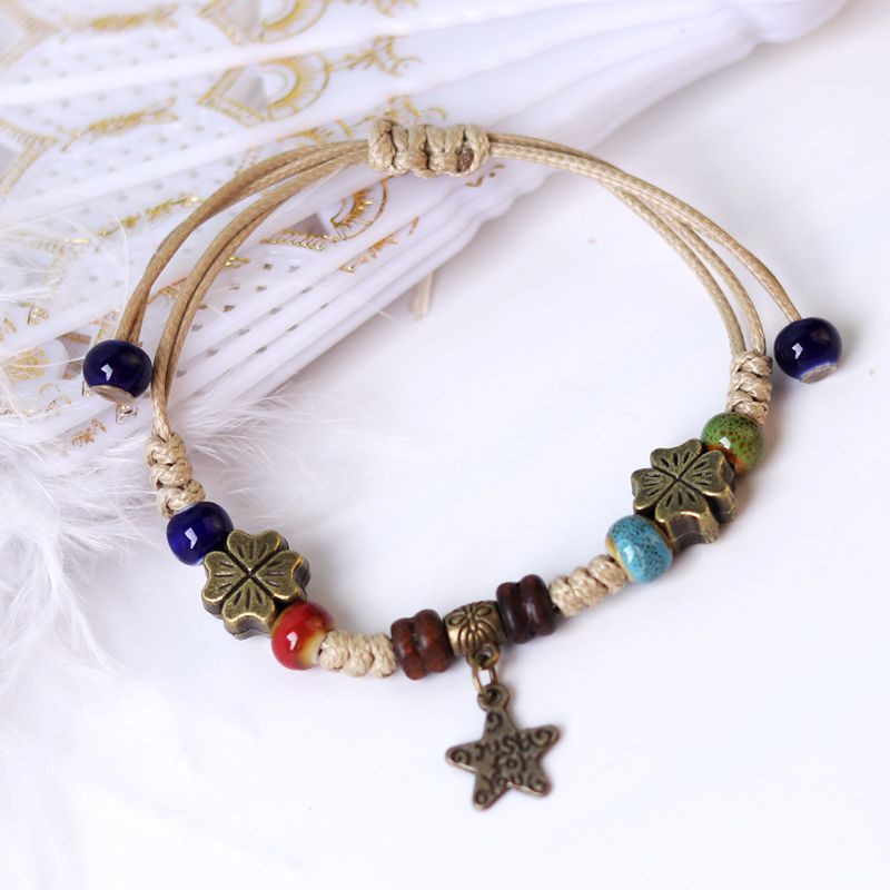 Ethnic Style Mori Temperament Bracelet: Easy - to - Match Jewelry Clover Five Star