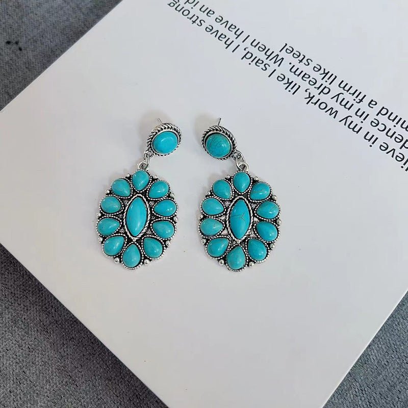 Ethnic Style Retro Turquoise Ear Studs - Unique Earrings Earrings