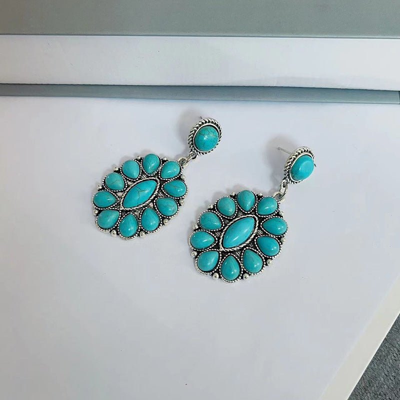 Ethnic Style Retro Turquoise Ear Studs - Unique Earrings Earrings