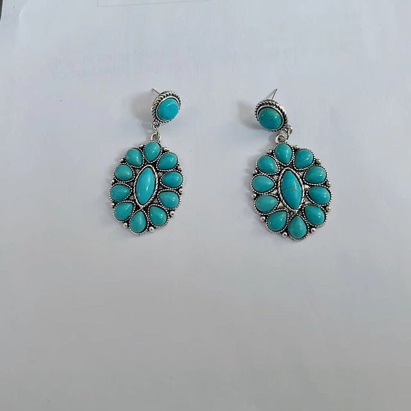 Ethnic Style Retro Turquoise Ear Studs - Unique Earrings Earrings