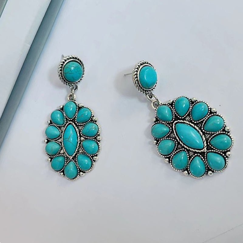 Ethnic Style Retro Turquoise Ear Studs - Unique Earrings Earrings