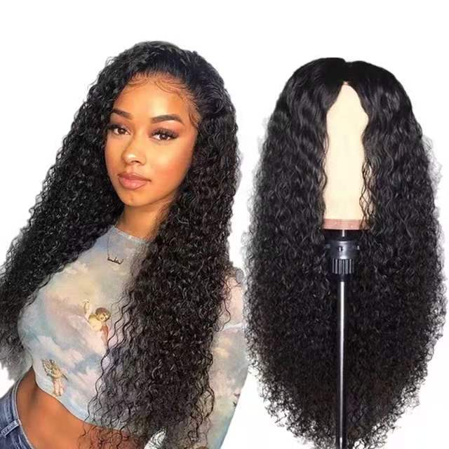 European & American Front Lace Long Curly Wig Black rose net