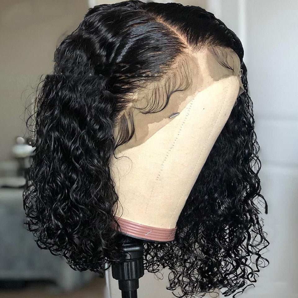 European & American Front Lace Wig: Medium Black Short Curly Hair 10 Inches