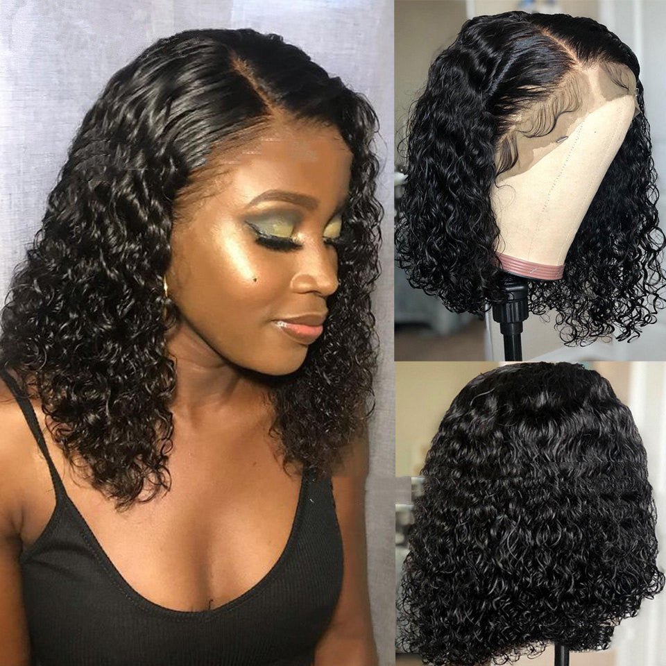 European & American Front Lace Wig: Medium Black Short Curly Hair 10 Inches