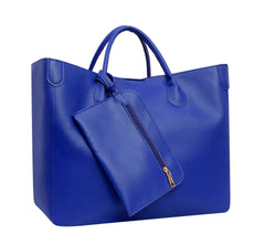 European - American Genuine Leather Tote Mother Handheld Women's Bag Blue