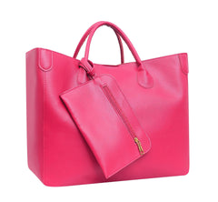 European - American Genuine Leather Tote Mother Handheld Women's Bag Rose Red