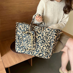 European - American Genuine Leather Tote Mother Handheld Women's Bag Leopard print