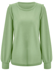 European And American Fashion Knitted Long - sleeved Top Light Green