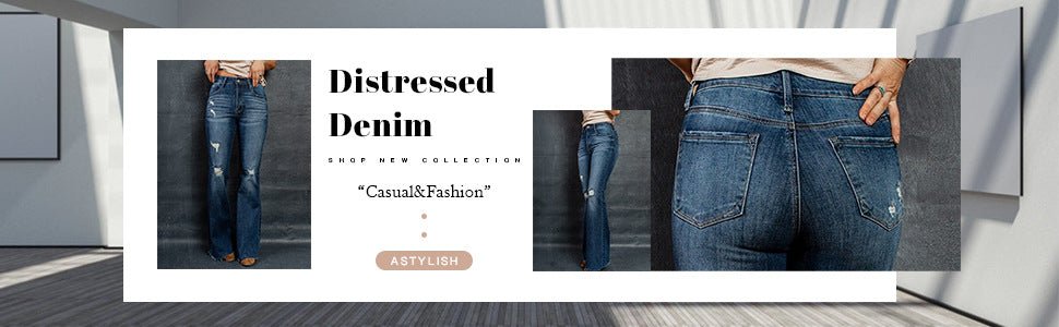 European And American High Waist Slim Denim Washed And Frayed Wide Leg Pants Trousers Blue