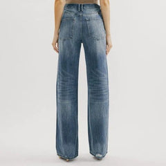 European And American Ins Retro Hong Kong Style High Waist Jeans Wide Leg Ripped Blue