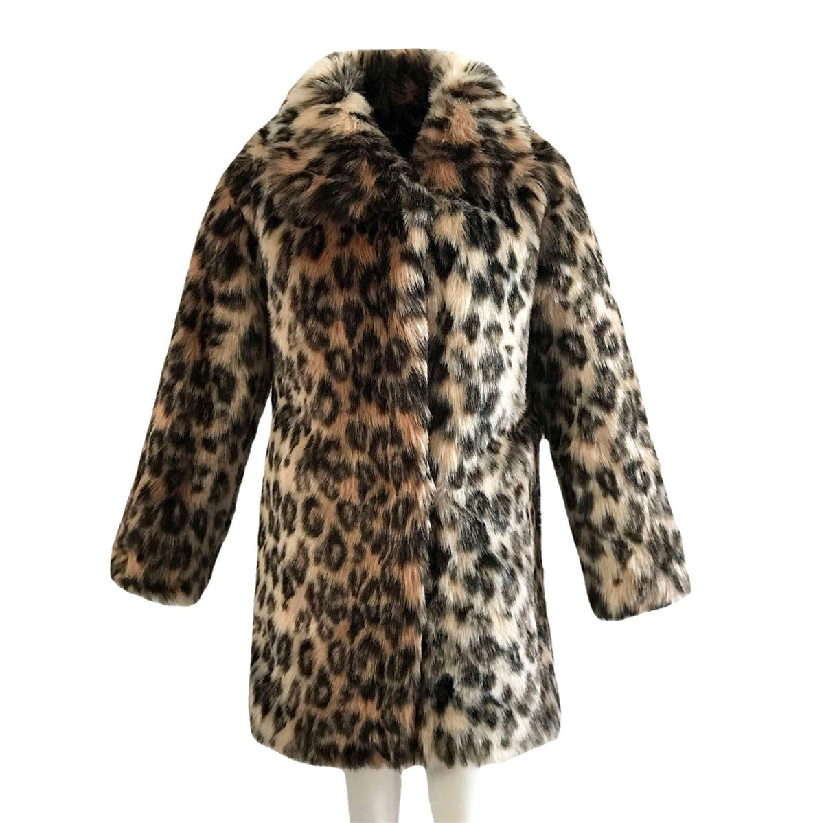 European And American Luxury Lapel Leopard Like Fur Long - line Coat Leopard print