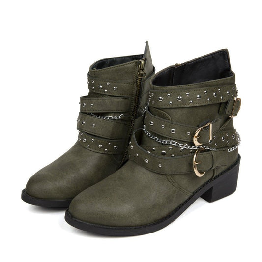 European And American Punk Rivet Leisure Women's Boots Dark Brown