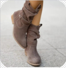 European And American Style Round Toe Metal Boots Dark Grey