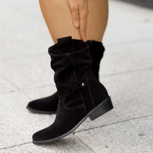 European And American Style Round Toe Metal Boots Apricot