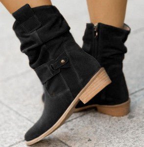 European And American Style Round Toe Metal Boots Black Apricot