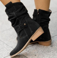 European And American Style Round Toe Metal Boots Black Apricot