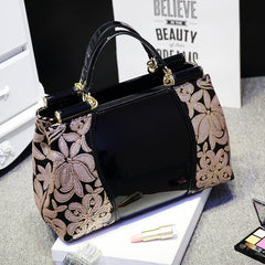 European fashion brand leather handbags Black trumpet
