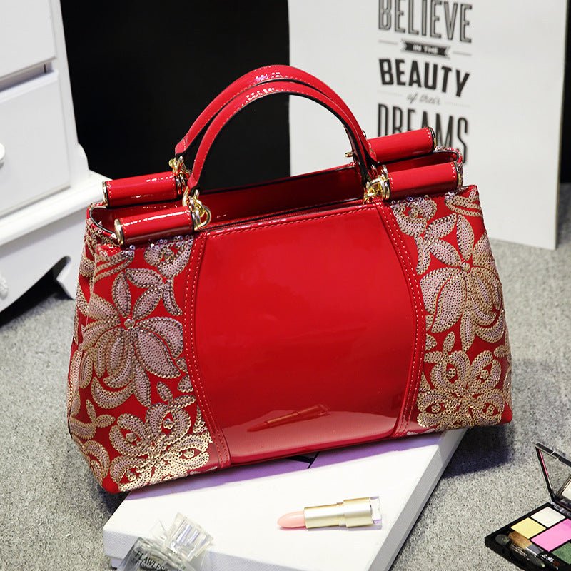 European fashion brand leather handbags Red trumpet