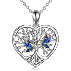 Exquisite Creative Tree Of Life Butterfly Pendant Necklace Silver