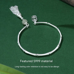 Exquisite Design: Pure Silver Tassel Opening Hand Bracelet Bracelet