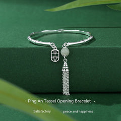 Exquisite Design: Pure Silver Tassel Opening Hand Bracelet Bracelet