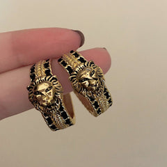 Exquisite Fashion Vintage Tiger Head C - shaped Ear Loops Earring Gold