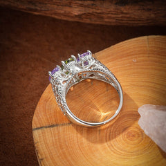 Exquisite Hand - Inlaid Color Zircon Ring for Elegant Charm Olive Green Purple