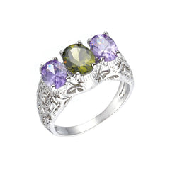 Exquisite Hand - Inlaid Color Zircon Ring for Elegant Charm Olive Green Purple