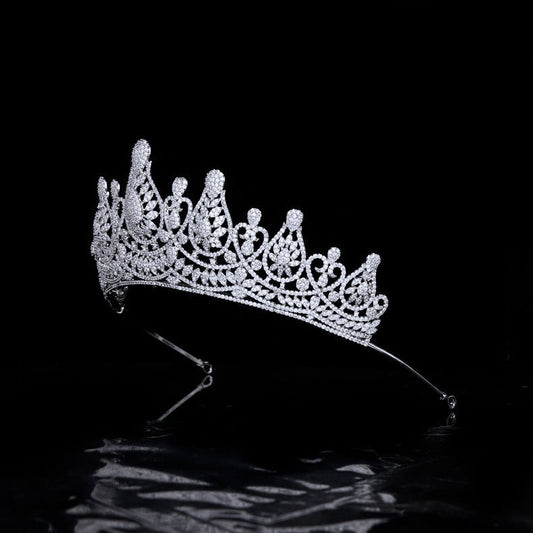 Exquisite Micro Set Zircon Crown Wedding Headwear for Princesses Platinum