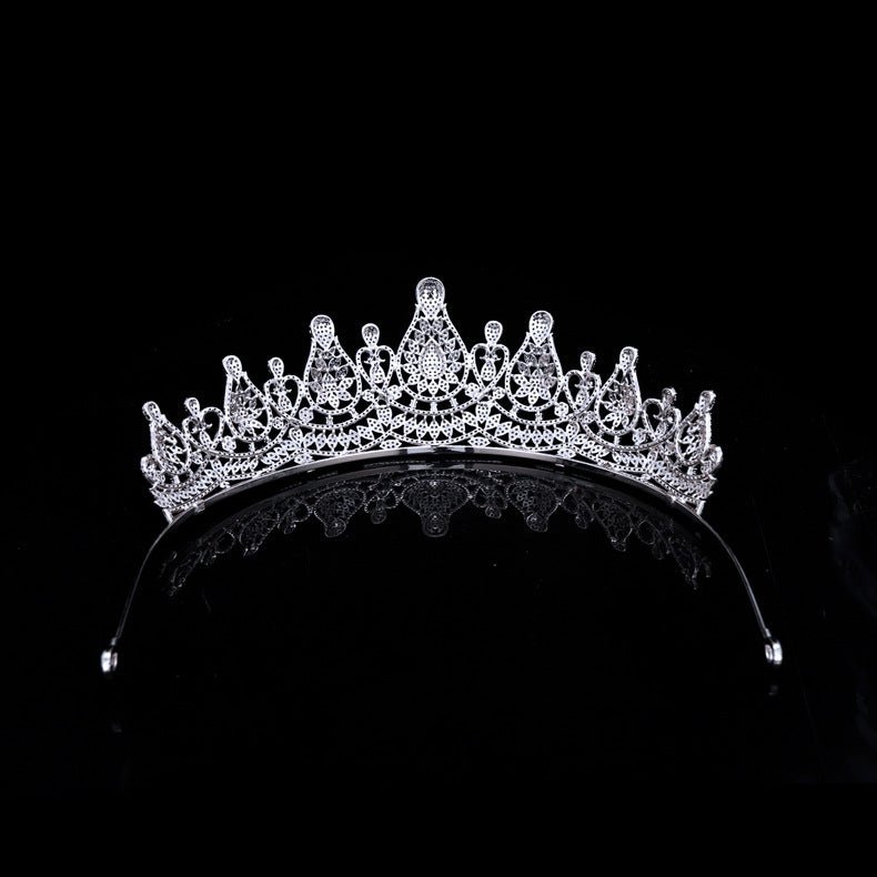 Exquisite Micro Set Zircon Crown Wedding Headwear for Princesses Platinum