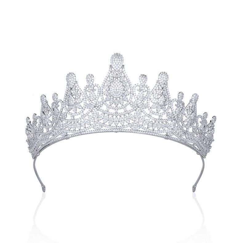 Exquisite Micro Set Zircon Crown Wedding Headwear for Princesses Platinum