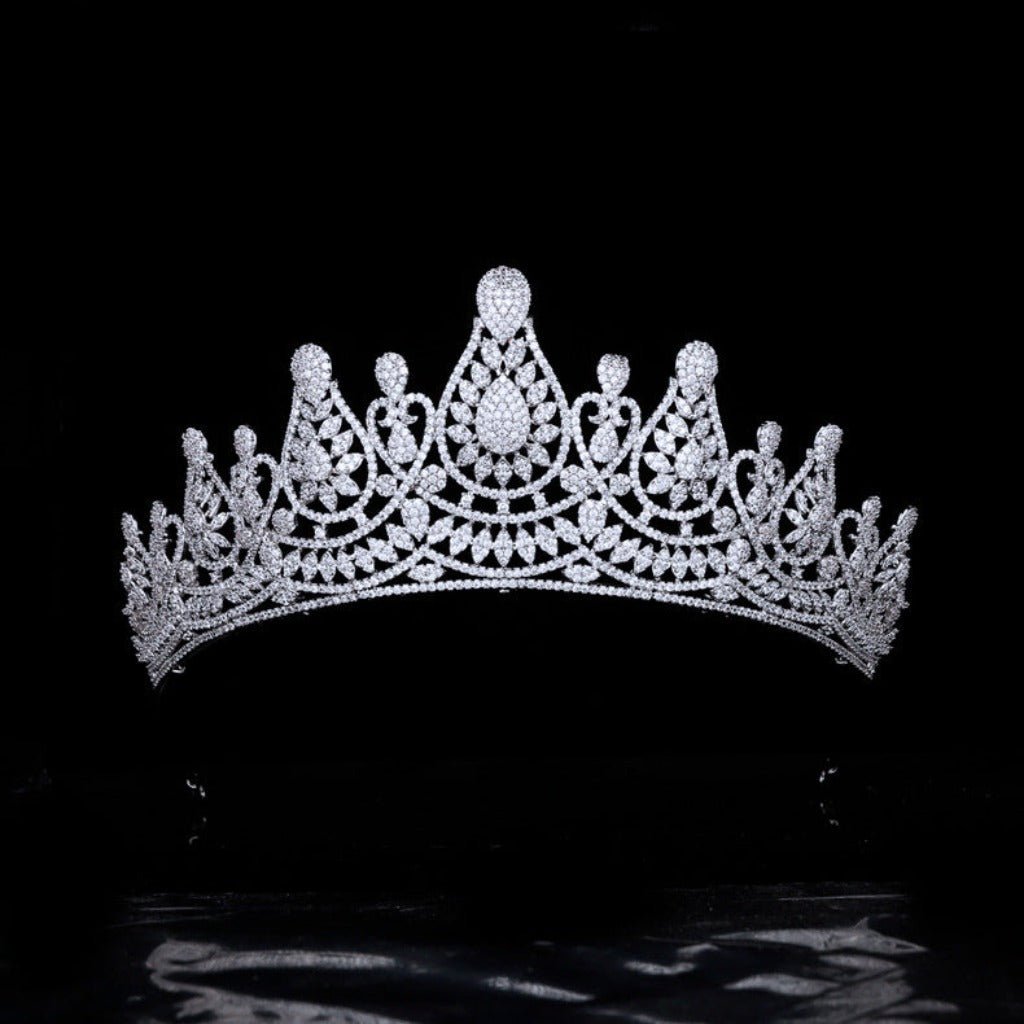 Exquisite Micro Set Zircon Crown Wedding Headwear for Princesses Platinum