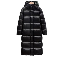 Warm Winter Long Hooded White Duck Down Couple Coat Women Black