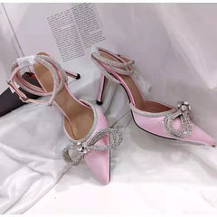 Fairy Baotou Rhinestone Bowknot High Heel Shoes Black