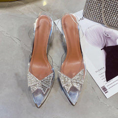 Fairy Baotou Rhinestone Bowknot High Heel Shoes Transparent