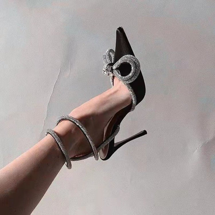 Fairy Baotou Rhinestone Bowknot High Heel Shoes Transparent