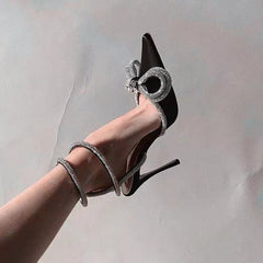 Fairy Baotou Rhinestone Bowknot High Heel Shoes Transparent