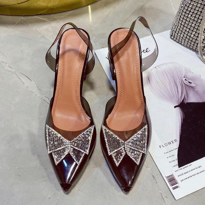 Fairy Baotou Rhinestone Bowknot High Heel Shoes Black