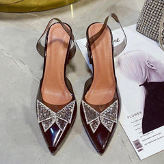 Fairy Baotou Rhinestone Bowknot High Heel Shoes Black