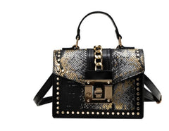 Fashion Alligator Clutch - Stylish Shoulder Bag for Women Black Gold