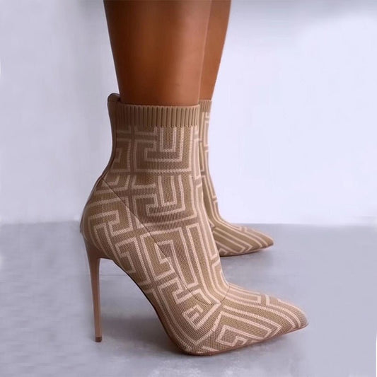 Fashion Ankle Boots Women Thigh High Heel Boots Apricot