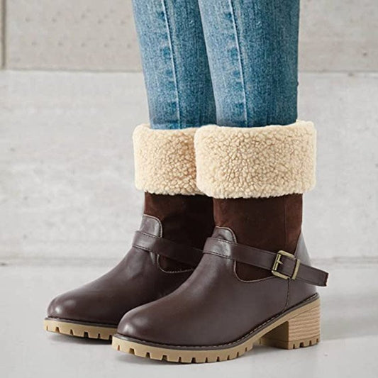 Fashion Boots With Buckle Chunky Heel Black