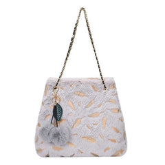 Fashion Casual Plush Chain Shoulder Messenger Bag for Women Gray