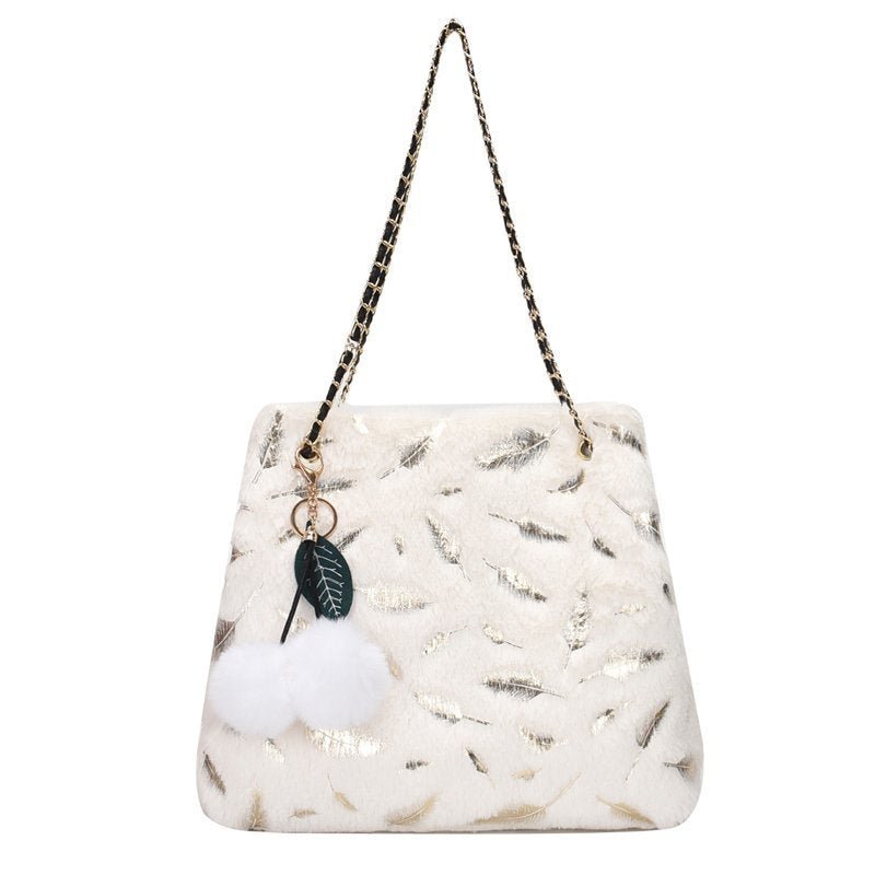 Fashion Casual Plush Chain Shoulder Messenger Bag for Women White