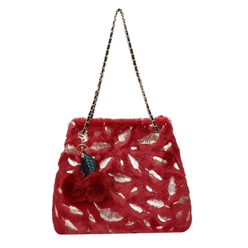 Fashion Casual Plush Chain Shoulder Messenger Bag for Women Red