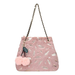 Fashion Casual Plush Chain Shoulder Messenger Bag for Women Pink