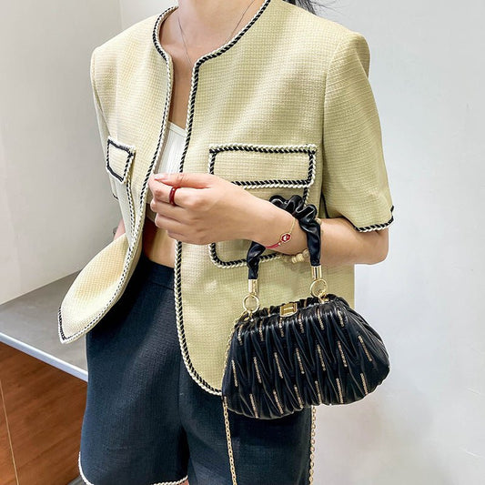 Fashion Chain Clutch - Pleated Portable Messenger Bag Red